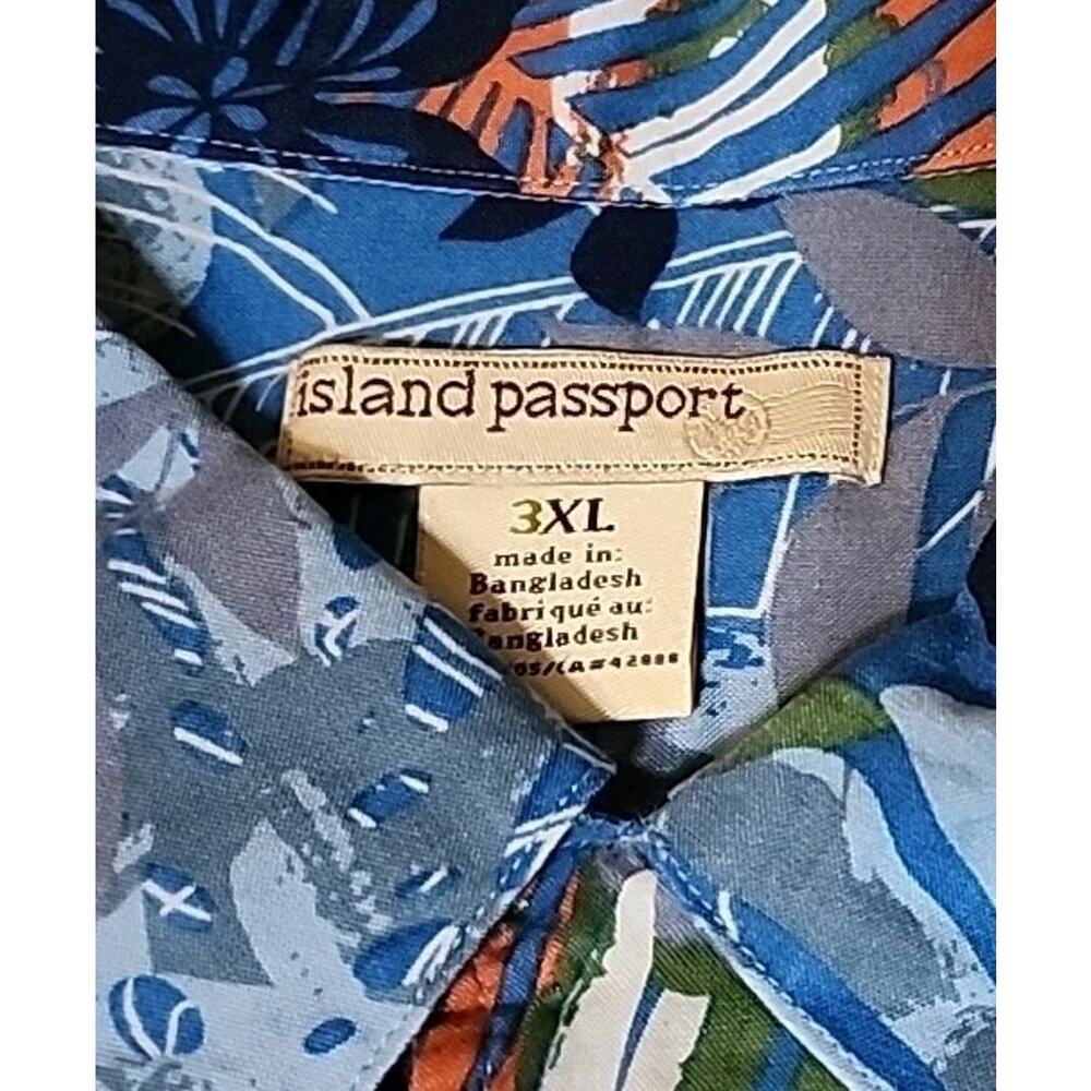 Island Passport Mens Hawaiian Shirt Blue White Green Orange Floral Size 3XL EUC - Picture 3 of 6